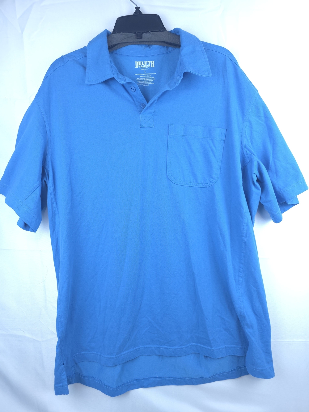 Duluth Trading Longtail T Polo Shirt Mens Large Blue Coolmax Pocket Short Sleeve